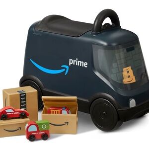 NIB Amazon Black Ride-On Delivery Truck Van for Kids